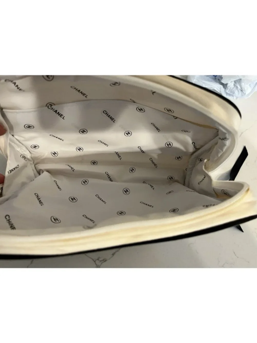 CHANEL Canvas Zipper  RARE Carry ALL Cosmetic Pouch Bag  GWP White